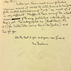 Ira Gershwin handwritten letter. Signature authenticated.